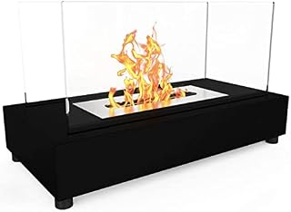 Bio Ethanol Fireplace Indoor Outdoor Camping Glass Top Burner Fire Bari Black Tabletop