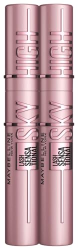 Maybelline New York Schwarze Wimperntusche für extrem lange Wimpern, Lash Sensational Sky High Mascara im Doppelpack, Very Black, 2 x 7,2 ml