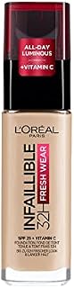 L'Oréal Paris Infallible 32H Fresh Wear Foundation, Full-coverage, Longwear, Weightless Smooth Finish, Water-proof and Transfer-proof, with Vitamin C + SPF 25, 130 Beige