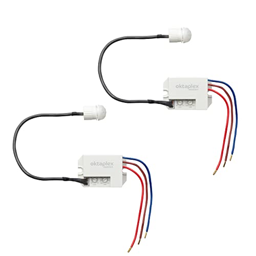 Oktaplex Jan 2er Set Einbau-Bewegungsmelder Aussen IP65 / IP20 360° Infrarot-Sensor klein 8m Reichweite 230V mit Dämmerungssensor