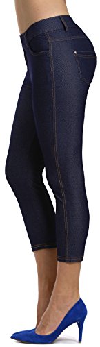 Prolific Health Women's Jean Look Jeggings Tights Slimming Many Colors Spandex Leggings Pants S-XXXL (Large, Navy Blue Capri)