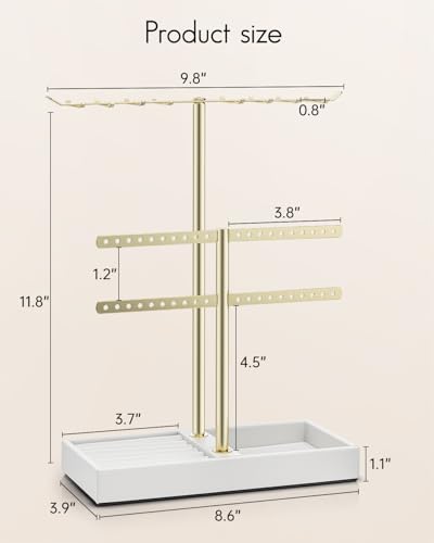 VLANDO 2 Tier Jewelry Stand Organizer with Tary, Leather Jewelry Holder Display for Women, Gold Jewlery Holder Stand for Necklace, Earring, Bracelet, Rings - White - image 5