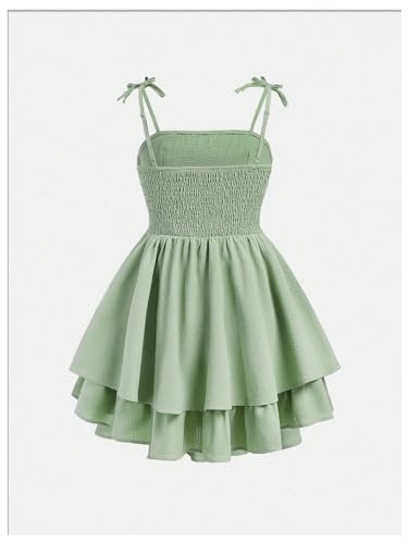WDIRARA Girl's Tie Shoulder Layered Ruffle Swing Dress Smocked Ruched A Line Cami Dress2