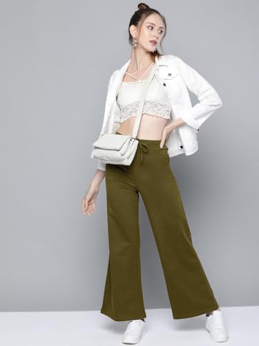 Image of Vogaan Women's Cotton Blend Wide Leg Pants | Drawstring Waist Casual Solid Track Pants for Women