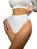 Milumia Women Sexy Lace Panties Underwear High Waisted Thongs French Cut Bikinis White XX-Large