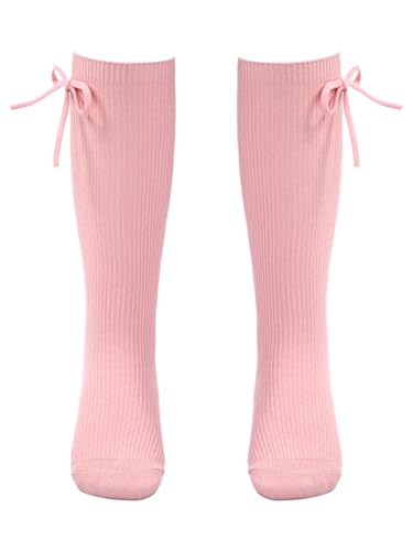 renvena Little Girls Knee High Socks with Bow Long Stretchy Dress Stockings School Uniform Leggings