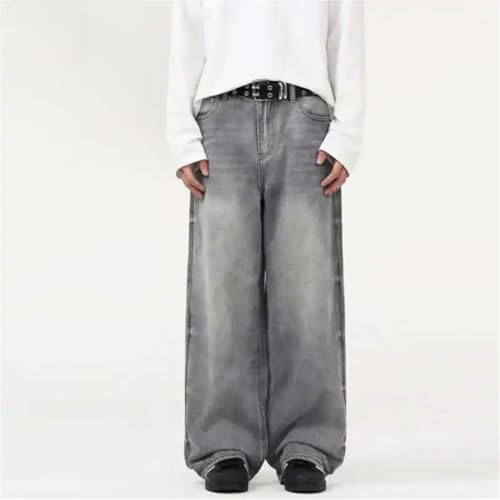 Men's Jeans American Style Solid Color Loose Cleanfit Straight Wide Leg Denim Trousers2