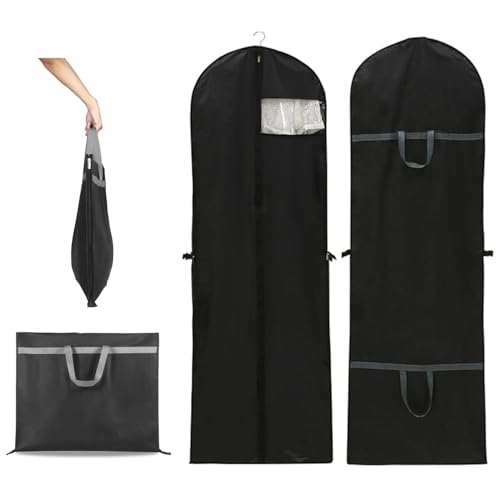 Long Dress Bags Covers Garment Storage bags with Zip Wedding Dust Cover Foldable Washable Clear Lightweight Garment Bags for Travel Weddings Suits and Dresses (black)