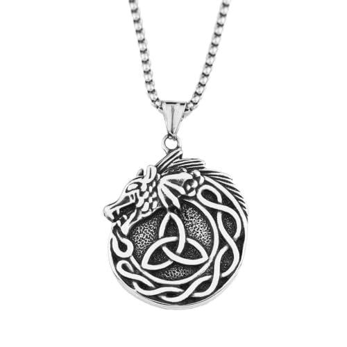 Collier Viking Dragon vintage en acier pour homme amateurs de bijoux mythologiques nordiques