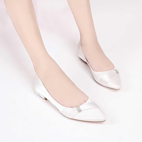 Womens Wedding Shoes Women's Pointed Toe Wedding Flats for Brides: Slip-On Comfort in Low-Heel Bridal Flats - Elegant Dress Shoes & Pumps(Champagne,8)4
