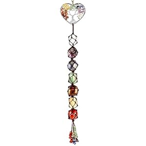 CARPDIM 7 Chakras Stones Tree of Life Healing Handmade Crystals Feng Shui Hanging Ornament Wall Window Car Mirror Yoga Meditation Hanging Ornaments Gift for Home Car Decor