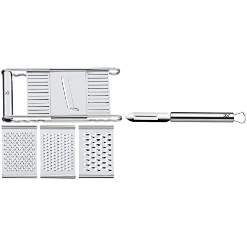 WMF Gourmet Gemüsereibe 12 x 18 cm, Edelstahl Reibe mit 4 Aufsätzen zum Hobeln, Raspeln& Profi Plus Sparschäler 19 cm, Gemüseschäler rostfrei, Cromargan Edelstahl teilmattiert, spülmaschinengeeignet