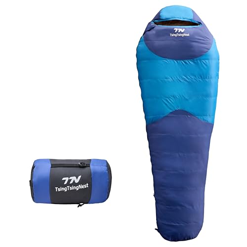 TsingTsingNest Sleeping Bag 3 Season 20F Fill 21 Ounces of Duck Down 650Fill Power Duck Down Sleeping Bag Ultralight Camping Backpacking Gear Equipment Traveling Campers and Outdoors Blue Large