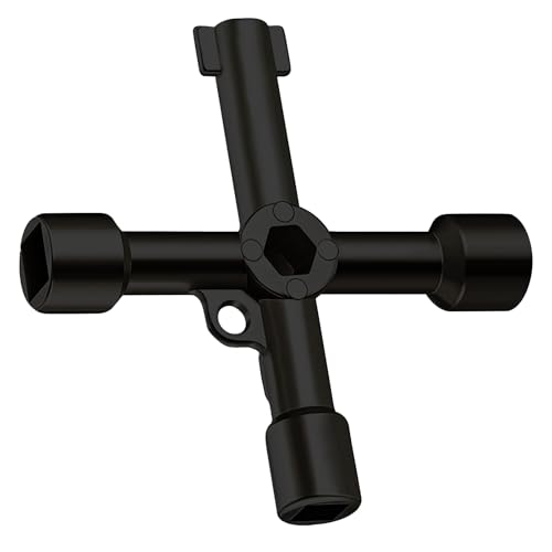 4 Wege Multifunktionsschlüssel,Multifunktionale Schaltschrankschlüssel, Universal 4 Wege Schlüssel,Multifunktionale Cross Key Schaltschrank Schlüssel,für Elektrische Wasser Gas Meter Box,Schwarz