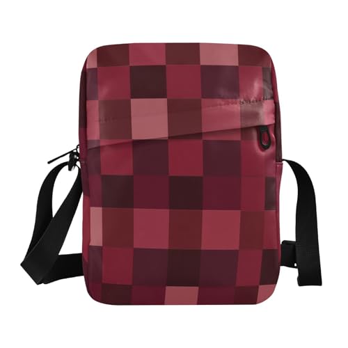 crossbody messenger bag shoulder bags Womens Cross Body Purses Adjustable Strap for business business- Fresh Squares Burgundy Red