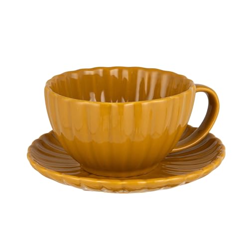 Taza de cerámica con plato y esmalte reactivo 10 oz amarillo miniatura 1