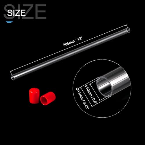 Image of PATIKIL Clear Rigid Tube Round Plastic Tubing with Red Rubber Caps Polycarbonate Water Pipe, 305mm / 12 Inch Length, 10mmx11mm /0.4 inchx0.43 inch, 1 Set