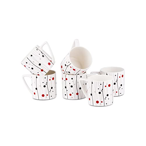 Image of Dandy Lines Puja Abstract Dots Coffee Mugs, Ceramic, Pack of 6, Microwave & Dishwasher Safe, Great for Home Use & Gifting