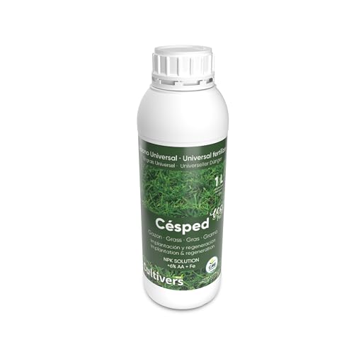 CULTIVERS Fertilizante Césped Ecológico de 1 L. Abono Líquido con Micronutrientes y Aminoácidos. Abono 100% Orgánico Césped más Verde, Fuerte y denso. No Produce Quemaduras