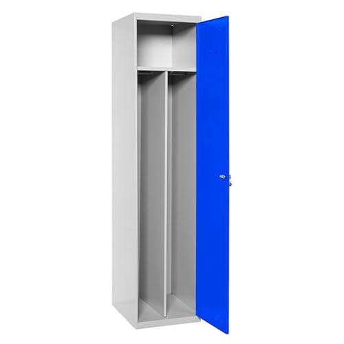 Simon Rack Taquillas Vestuario Metalicas, 1 Puerta, Incluye Llave, Profesional, Doble Compartimento, 1800x500x500 mm, Gris/Azul - Simonlocker
