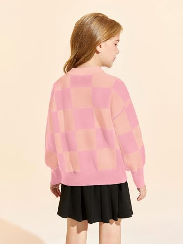 Image of Girls Sweaters Kids Fashion Plaid Mock Neck Pullover Sweater Tops 5-14 Years