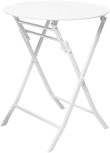 Mesa plegable, al aire libre/balcón/jardín mesas de té portátiles, forjado mesa redonda de hierro, pequeña mesa de comedor sencilla ordinaria 55x72cm,White