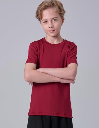 Image of 5 Pack Youth Boys Athletic Dry Fit T Shirts | Lightweight Short Sleeve Tees, Comfy Stretch, Regular Fit, for Teen Kids, Running Soccer Back to School