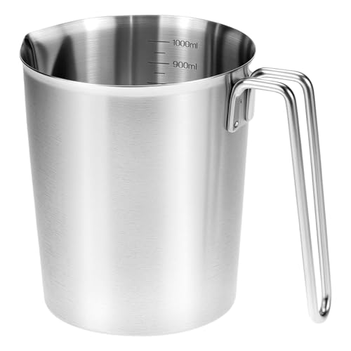 QWORK® Jarra Medidora de 1 L de Acero Inoxidable 304 con Borde Vertedor y Mango, Resistente al Calor y Apta para Lavavajillas