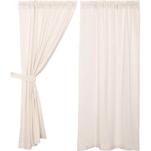 Vhc Brands Burlap Natural Solid Color Cotton Farmhouse Curtains Rod Pocket Tie Back(S) Panel Pair, Antique White #TOP1