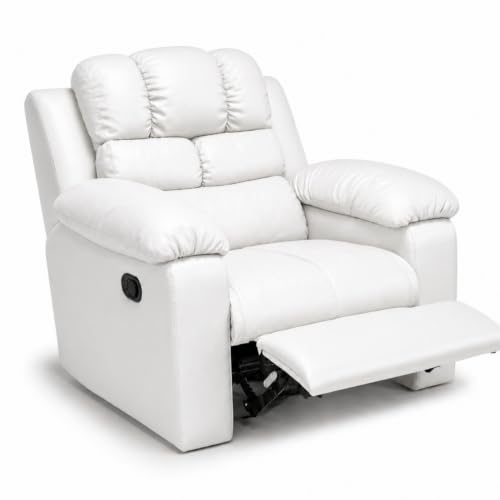 Image of Foire Electric Leather Recliner Chair with Swing & Rock Function | Relaxation Top Leather Reclining Armchair with Padded Headrest & Lumbar Support | Premium Comfort for Home, Office, Lounge, White