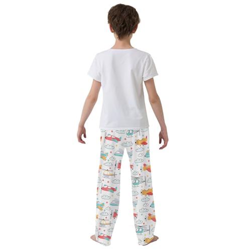 ZZXXB Aircraft Clouds Boys Long Pants Soft Trousers Elastic Waist Kids Lounge Bottoms with Pockets S-XL3