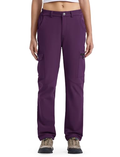 donhobo Damen Wanderhose Wasserdicht Softshellhose Outdoorhose Winddicht Warm Gefüttert Winterhose Trekkinghose Funktionshose Lila M