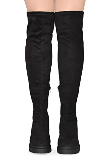 Wild Diva Vivica-10 Women Round Toe Low Heel Knee High Boots Chunky Platform Heel Classics Zipper Bootes4