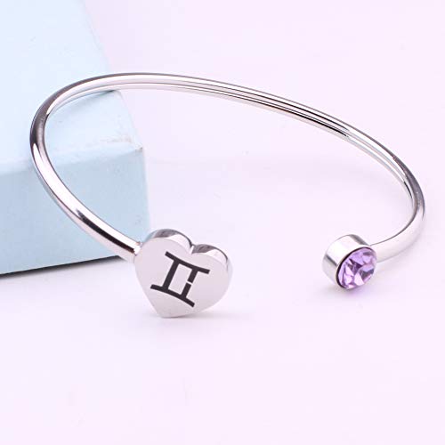 Image of Zodiac Birthstone Bracelet Jewelry Open Cuff Bracelet with Birthstone Birthday Gift for Her (Gemini)