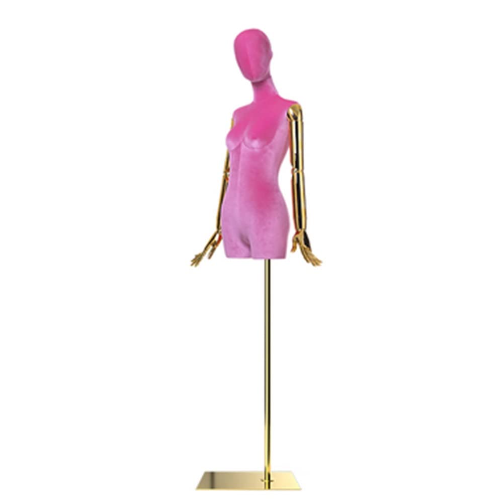 Manichino femminile con treppiede regolabile per cucito e gioielli, braccia dorate, ideale per sarti e appassionati di moda