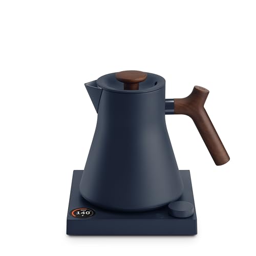 Fellow Corvo EKG Pro Electric Tea Kettle - Quick Heating, Precise Temperature Control Electric Kettle, Scheduling, Built-in Brew Timer for Boiling Water - Stone Blue with Walnut Handle - 0.9 Liter