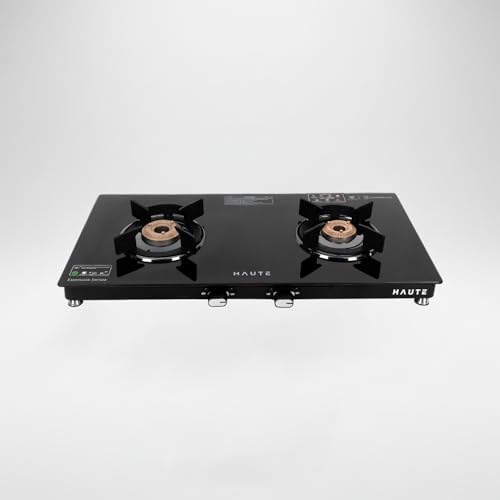 Image of Haute Kitchen Essencia 2 Burner Gas Stove | Manual Ignition | 7mm Toughened Glass | Metal Knobs | Door Step Service | 7 Years Glass Warranty & 2 Years Manufacturing Warranty