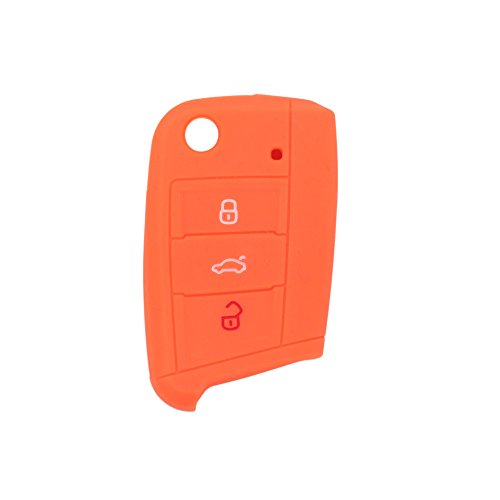 BROVACS Silicone Cover Protector Case Holder Skin Jacket Compatible with VOLKSWAGEN 3 Button Flip Remote Key Fob CV9803 Orange - Image 2