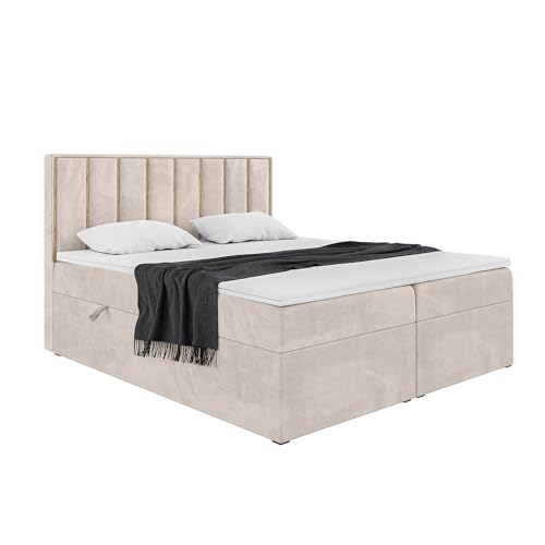 MEBLINI Boxspringbett mit Bettkasten - Gepolstert Doppelbett mit Matratze und Topper - Polsterbett mit Stauraum - Bett mit Kopfteil - Stauraumbett - Noah - 200x220 - H3/Beige Samt MEBLINI Boxspringbett mit Bettkasten - Gepolstert Doppelbett mit Matratze und Topper - Polsterbett mit Stauraum - Bett mit Kopfteil - Stauraumbett - Noah - 200x220 - H3/Beige Samt