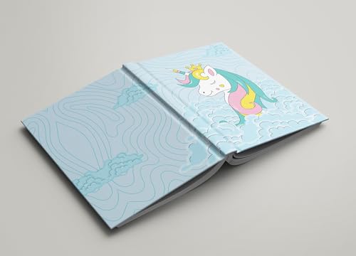 Image of AccuPrints wiro Hard bound Size -A5 (6 by 9 inch) Notebook Diary Ruled 200 pages-Notebook Diary Parent (Blue Unicorn Hard)