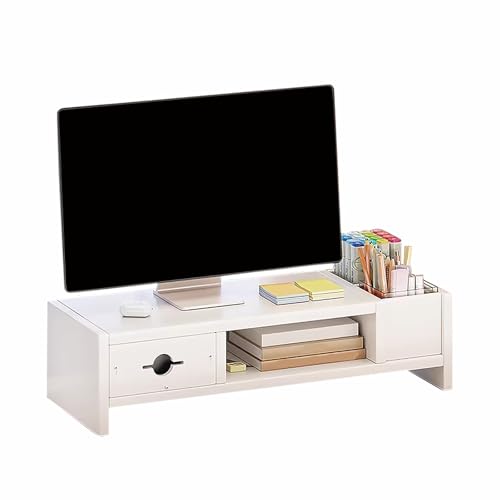 Image of Monitor Riser for Desk with Drawer Storage, Computer Monitor Stand Organizer, Desktop Screen Shelf for Home and Office Workspace(White)