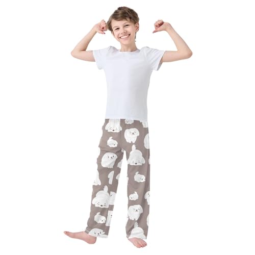 Boys' Pants Cute White Poodle Dog Grey Long Bottoms Jogger Pants Elastic Waist Trousers with Pockets S-XL2