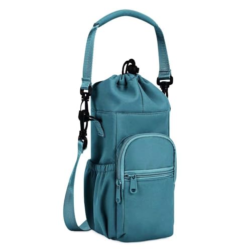 Bolsa Bandolera para Botellas de Agua, Soporte térmico Impermeable y Resistente a los arañazos para Botellas de Agua con Bolsillo para el teléfono, para Senderismo, Acampada (Navy Blue)
