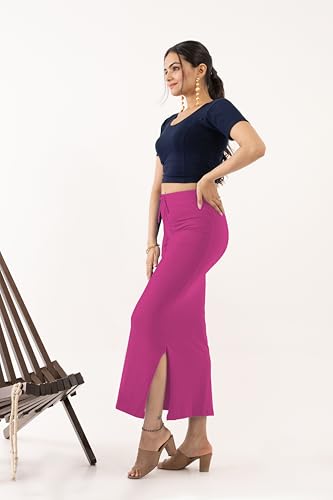 Image of DESI GIRL Cotton Lycra Stretchable Saree Shapewear Petticoat with Drawstring for Women | Fishcut Saree Petticoat with Side Slit for Easy Movement | Saree Shaper | Long inskirt