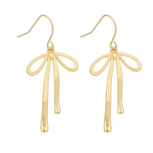 Mikovivi Pendientes de Lazo Dorado, Bonitos Pendientes Colgantes con Lazo Cinta Delicados y Brillantes con Borlas Largas Joyería para Mujer Regalo Joyería de Moda