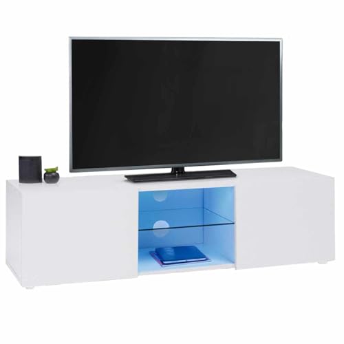 IDMarket - TV-Möbel 113 cm ELI weiß Glasregal mit LEDs