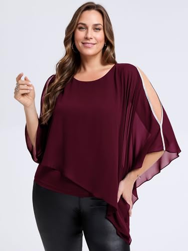 Ever-Pretty Women's Round Neck Chiffon 3/4 Batwing Sleeves Dressy Evening Wedding Top Party Blouses Shirt 024574