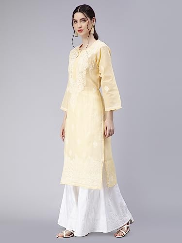 Image of Seva Chikan Hand Embroidered Lucknowi Chikankari Cotton Kurta Kurti for Women SCL4316