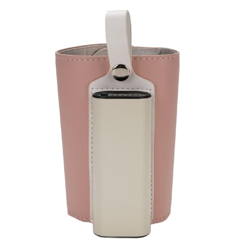 Portable Bottle Warmer, 21 Adjustable Temperature Settings, USB Charging Milk Warmer for Breastmilk, PU Material, Suitable for Various Bottles, Essential Tool for Moms on The Go (Beige) (Pink)