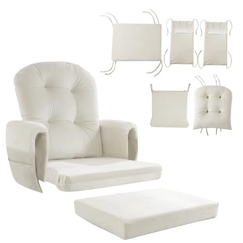 Image of HOMBYS Glider Rocker Replacement Cushions 5 PCS with Storage Side Pocket, Velvet Fabric, Foam & Microfiber Filling, Non-Slip & Washable,Thickened & Supportive for Glider Rocking Chair